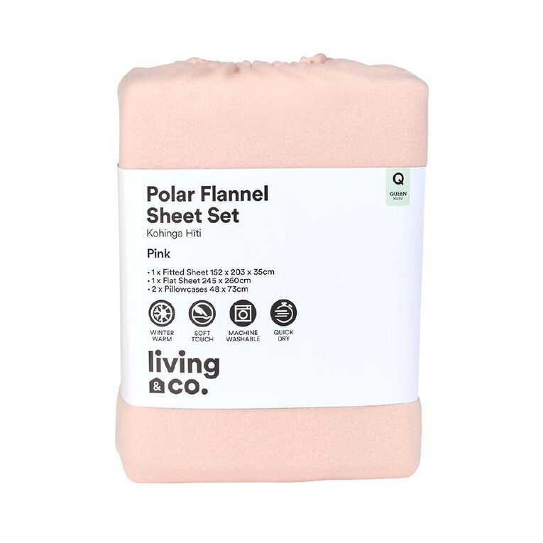Living & Co Polar Flannel Sheet Set Pink Double, Pink, hi-res